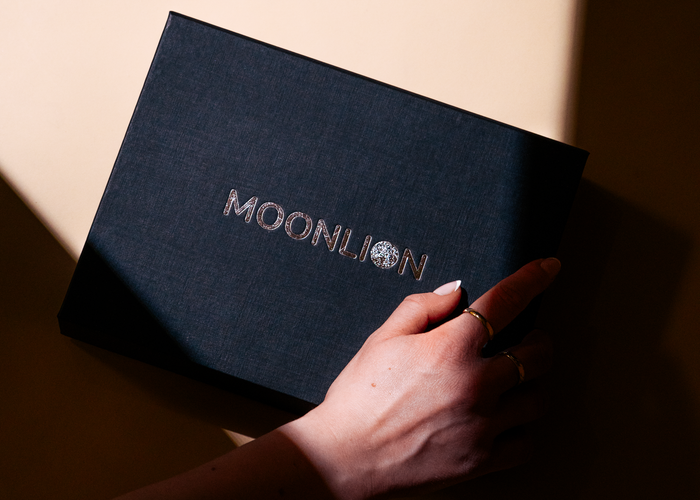 Hochwertige Verpackungsbox wird als Muster in der Hand gehalten