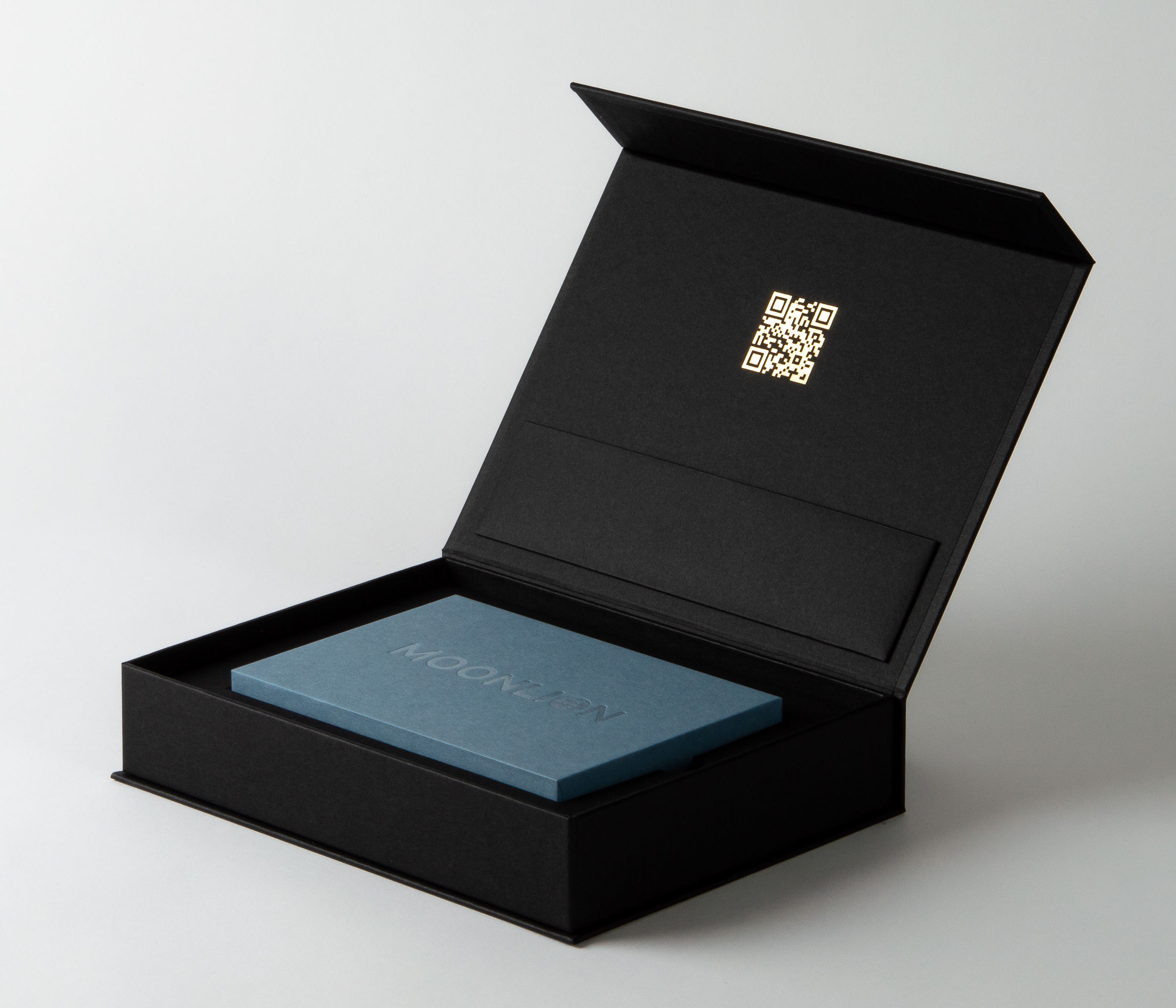 Opened magnetic box with logo and insert compartment