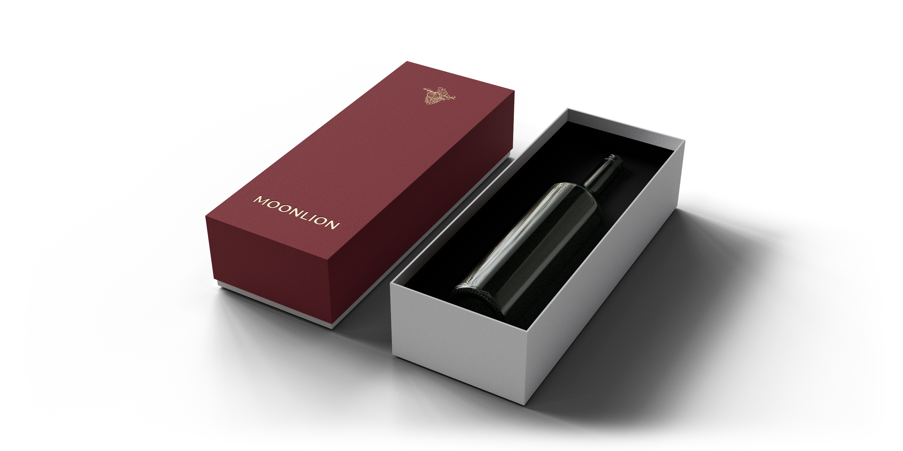 Rot-graue Stülpdeckelbox mit Heißfolienprägung und Kartoninlay für eine Weinflasche